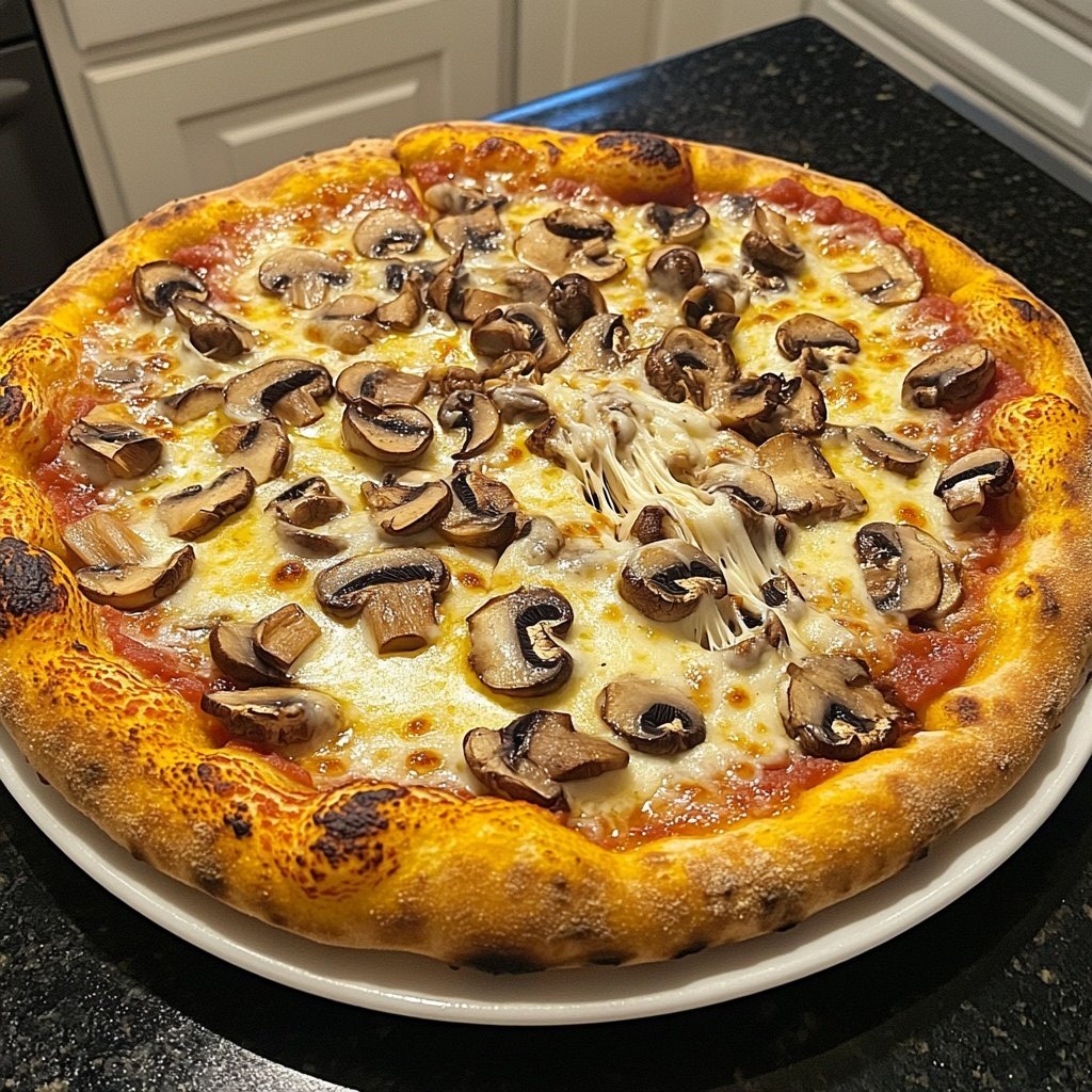 Pizza mit Pilzen und Mozzarella