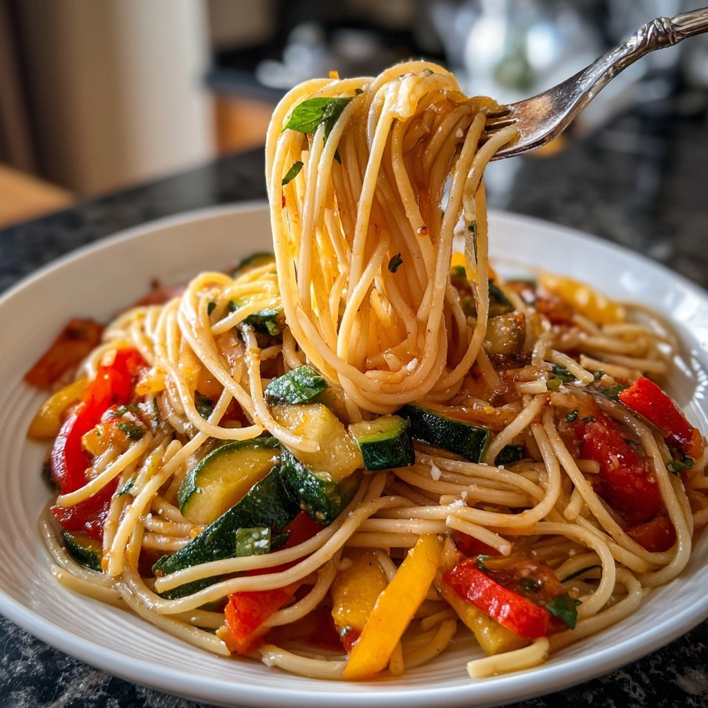 Mittagessen mit Gemüse und Nudeln